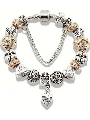 Takantakana Pandora Tarz Gümüş Charm Bileklik Made With Love Charmlı Gümüş Bileklik