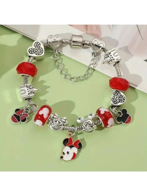 Takantakana Pandora Tarz Gümüş Charm Bileklik Disney Mickey And Minnie Mouse Aşk