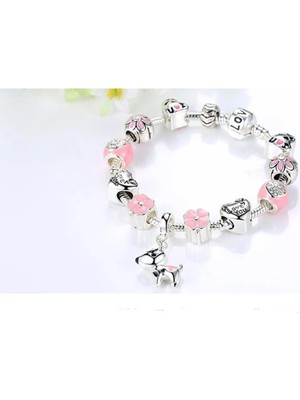 Takantakana Pandora Tarz Gümüş Charm Bileklik Tarz Yeni Pembe Pet Köpek
