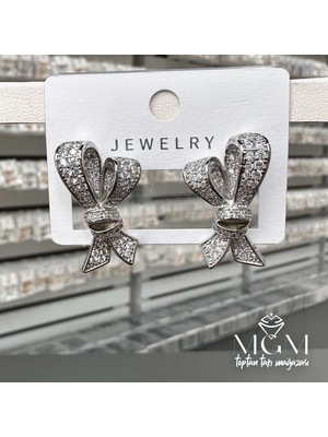 Renas Store Rodyum Zirkon Taşlı Pirinç Küpeler - KP00141