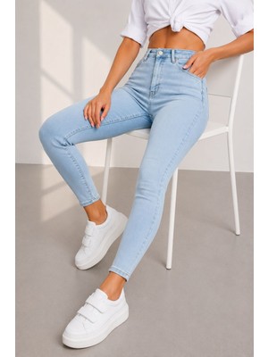 Lighter Jeans Kadın Açık Mavi Yüksek Bel Skinny Fit Toparlayıcı Jean Pantolon