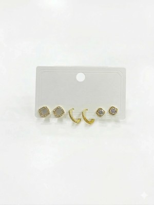 Renas Store Zirkon Taşlı Pirinç Altılı Kombin Küpe - KP00649