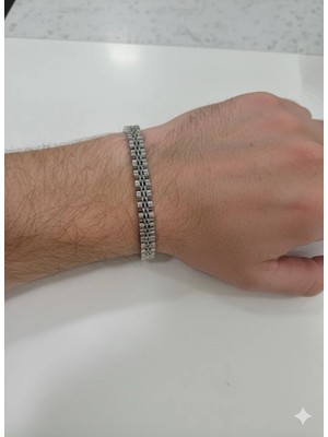 Renas Store Rodyum Çelik Erkek Çelik Bileklik Boy 21.5 cm / 0.8 mm - EBL0037
