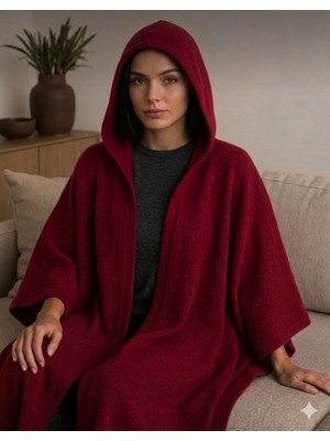 Alpin Unisex Oversize Kapüşonlu Panço – Bordo (Premium Kışlık Kumaş)