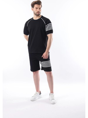 Madmext Siyah Baskılı Reglan Kol Erkek Şort T-Shirt Takımı E7306
