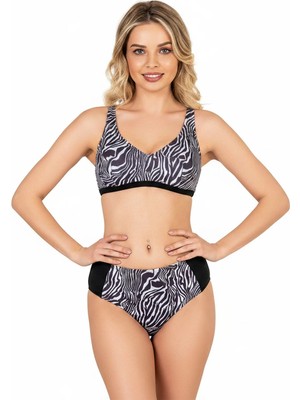Endeep Beria Kadın Zebra Desenli Toparlayıcı Askılı Bikini Takımı