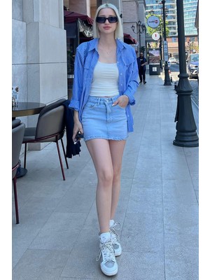 Madmext Açık Mavi Kot Etek MG2372