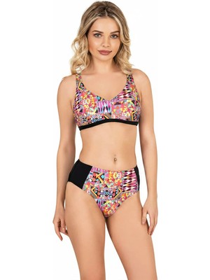Endeep Beria Kadın Pembe Geometrik Desenli Toparlayıcı Askılı Bikini Takımı