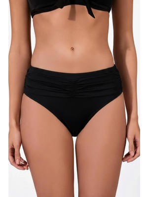 Endeep Kadın Ön Büzgü Detaylı Siyah Bikini Altı