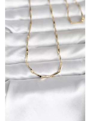 Renas Store cm 14K Gold Renk Kesme Çubuk Zincirli Model 60 cm Kadın Kolye - TJ-BKO10988