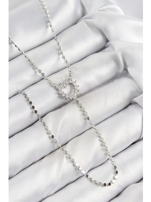Renas Store Pirinç Zirkon Taşlı Ezme Zincirli Model Gümüş Renk Y Kolye - TJ-BKO10460