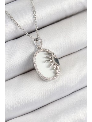 Renas Store 316L Çelik Zirkon Taşlı Yarım Güneş Model Gümüş Renk Kadın Kolye - TJ-BKO10344