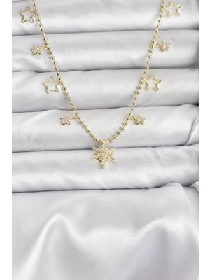 Renas Store Pirinç Gold Renk Zirkon Taşlı Kutup Yıldızı Model Kadın Kolye - TJ-BKO10649