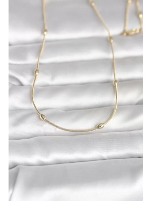 Renas Store cm 14K Gold Renk Yılan Zincirli Damla Topçuk Model 60 cm Kadın Kolye - TJ-BKO10990