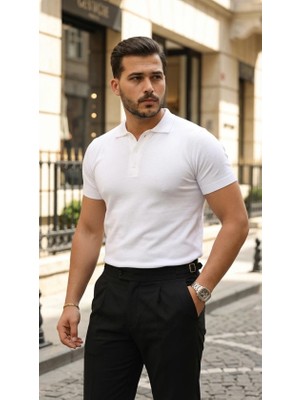 Defy Moda Erkek Düğme Yakalı Kısa Kollu Pamuk Triko Tişört
