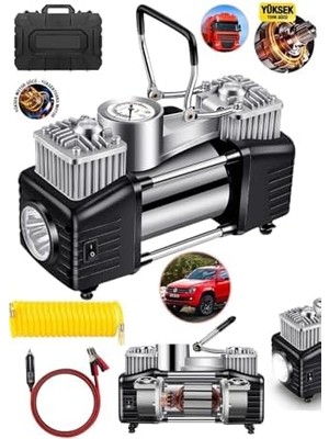 AyrStore Profesyonel Çift Pistonlu 12V 150 Psi Dakikada 85LT Araç Araba Lastik Bot Şişirme Kompresörü