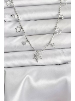 Renas Store Pirinç Gümüş Renk Zirkon Taşlı Kutup Yıldızı Model Kadın Kolye - TJ-BKO10659