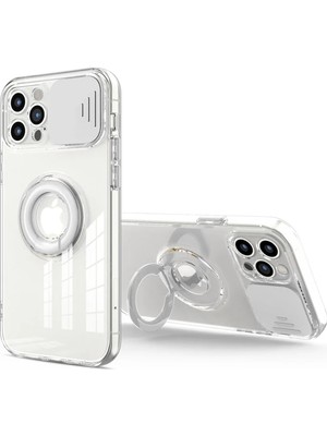 Ally iPhone 13 Pro 6.1inç Kılıf Sürgülü Kamera Lens Korumalı Yüzük Standlı Silikon Kılıf