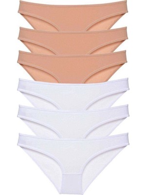 MiraLive 6 Adet Süper Eko Set Likralı Kadın Slip Külot Ten Beyaz