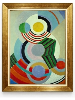 Tablore Geometrik Soyut Sanat Renkli Çemberler ve Çizgiler Çerçeveli Kanvas Tablo Kübist Retro Duvar Dekoru