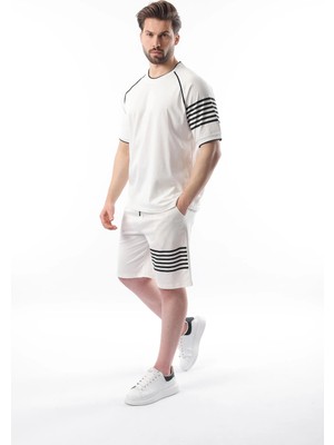 Madmext Ekru Baskılı Reglan Kol Erkek Şort T-Shirt Takımı E7306