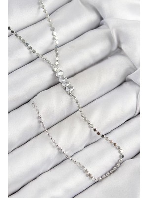 Renas Store Pirinç Zirkon Taşlı Ezme Zincirli Model Gümüş Renk Y Kolye - TJ-BKO10464