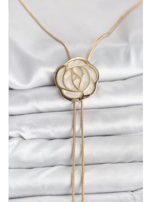 Renas Store Pirinç Gold Renk Gül Model Asansörlü Kadın Kolye - TJ-BKO10636