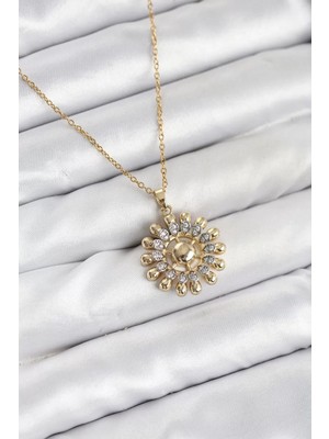 Renas Store 316L Çelik Zincir Gold Renk Güneş Model Kadın Kolye - TJ-BKO10605