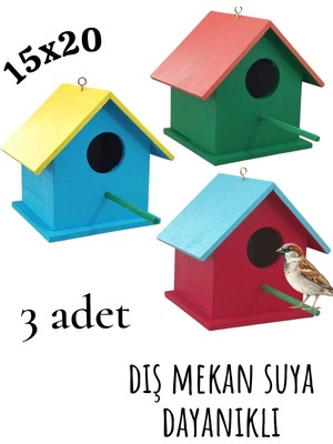 Ncy Home Ahşap Kuş Yuvası Dış Mekan Suya Dayanıklı 3 Adet
