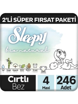 AyrStore Bio Natural 2'li Fırsat Paketi Bebek Bezi 4 Numara Maxi 246 Adet