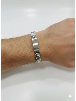 Renas Store Siyah Deri / Çelik Erkek Deri Bileklik 20 cm - EBL0036