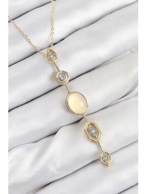 Renas Store Pirinç Zincir Sarı Gold Renk Zirkon Taşlı Y Kolye - TJ-BKO10555