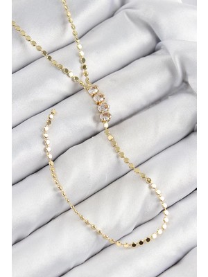 Renas Store Pirinç Zirkon Taşlı Ezme Zincirli Model Gold Renk Y Kolye - TJ-BKO10465