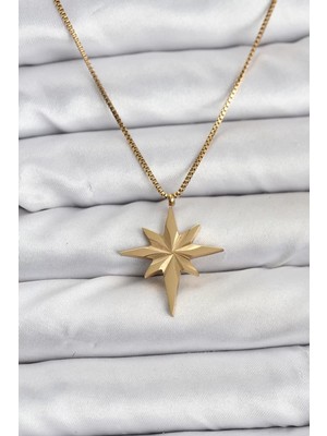 Renas Store 316L Çelik Zincir Gold Renk Kutup Yıldızı Model 60 cm Zincir Kadın Kolye - TJ-BKO10759