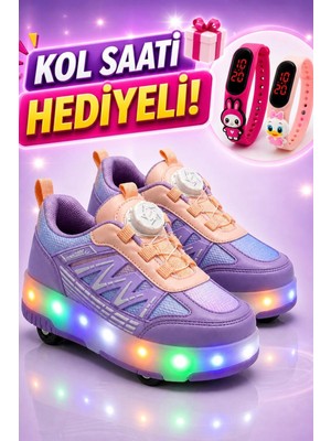 Cyln 2620 Kız Çocuk Işıklı Patenli Spor Ayakkabı (Kol Saati Hediyeli)