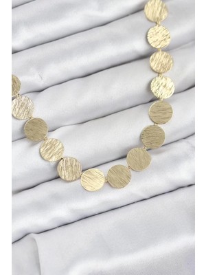 Renas Store Yuvarlak Plaka Model Gold Renk Kadın Kolye - TJ-BKO10827
