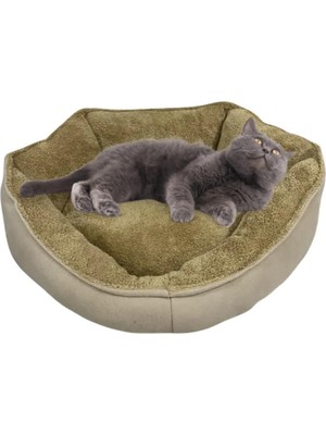 AyrStore Yumuşak Silinebilir Kedi ve Köpek Yatağı 55 cm Çap Kahverengi