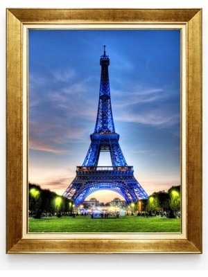 Tablore Paris Eyfel Kulesi Manzaralı Gece Işıklı Altın Çerçeve Tablo