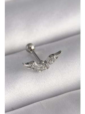 Renas Store 316L Çelik Gümüş Renk Zirkon Taş Detay Kanat Model Tragus Piercing - TJ-PR1291