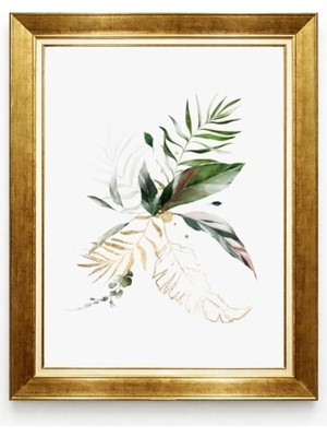 Tablore Minimalist Tropikal Yapraklar Altın Çerçeveli Tablo Botanik Boho Salon Yatak Odası Duvar Dekorasyonu