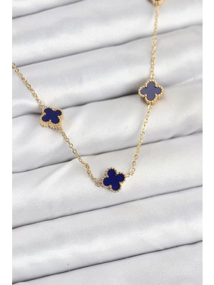 Renas Store 316L Çelik Zincir Gold Renk Lacivert Baby Boy Yonca Kadın Kolye - TJ-BKO10573