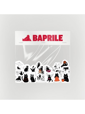 Baprile Eğlenceli Siyah Kedi 35 Parça Sticker Paketi Kaliteli Su Geçirmez Laptop Termos Telefon Etiket Seti