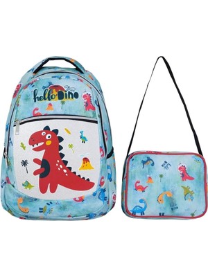 AyrStore Ilkokul Okul Sırt Çantası Kız Erkek Beslenme Çantalı Ortopedik 2li Set Dinozor Su Yeşili