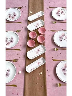 AyrStore Erbaşlar Açelya Lüx Rölyefli 14 Parça 6 Kişilik Kahvaltı Takımı Seti Pembe