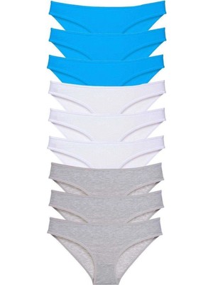 MiraLive 9 Adet Süper Eko Set Likralı Kadın Slip Külot Gri Beyaz Mavi