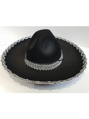 Renas Store Gümüş Renk Şeritli Meksika Mariachi Latin Şapkası 55 cm Çocuk