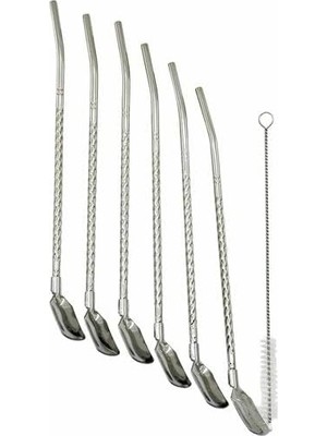 AyrStore Paslanmaz Çelik Kaşıklı Pipet Seti, 6 Adet Pipet ve 1 Temizleme Fırçası, 7 Parça