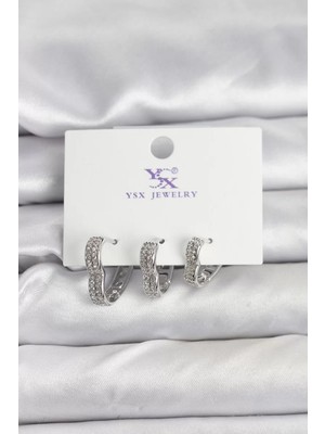 Renas Store Gümüş Renk Pirinç Zirkon Taşlı Kalpli Kadın Küpe - TJ-BKP11345