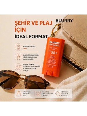 AyrStore Blurry Professional Güneş Koruma Stick Spf 50+, Su Geçirmez, Geniş Spektrum, Shea Butter + E Vitamini, 15 ml