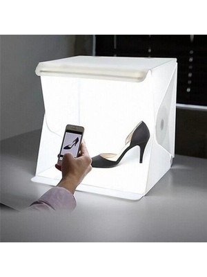 Renas Store 20 x 20 cm Profesyonel Stüdyo LED Işıklı Çift Sıra Ürün Fotoğraf Çekim Çadırı